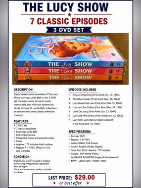 The Lucy Show - 3 DVD Collection 7 Classic Episodes Factory Sealed Lucille Ball